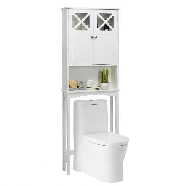 Over Toilet Bathroom Storage Cabinet, 3-Tier, Glass Doors