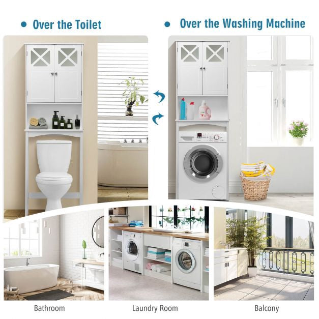 Over Toilet Bathroom Storage Cabinet, 3-Tier, Glass Doors