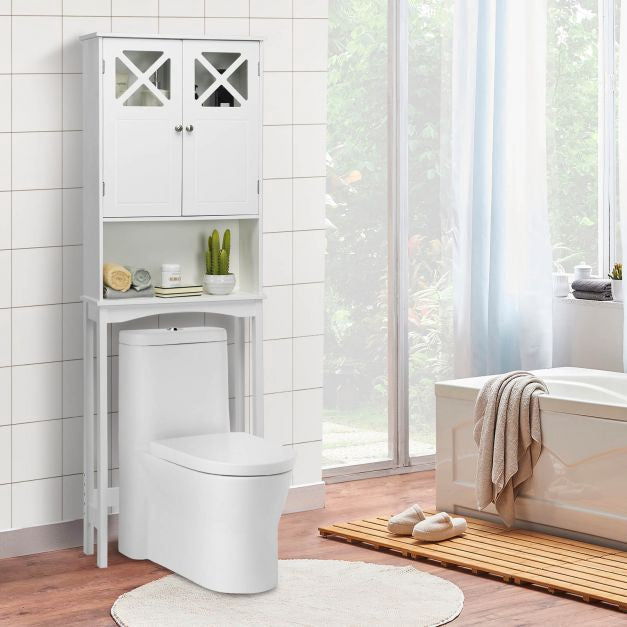 Over Toilet Bathroom Storage Cabinet, 3-Tier, Glass Doors