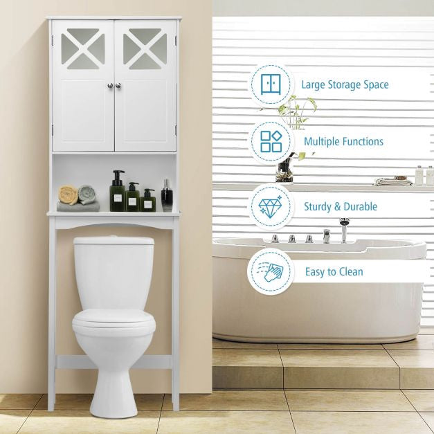 Over Toilet Bathroom Storage Cabinet, 3-Tier, Glass Doors