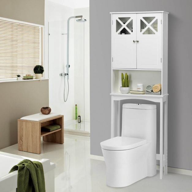 Over Toilet Bathroom Storage Cabinet, 3-Tier, Glass Doors