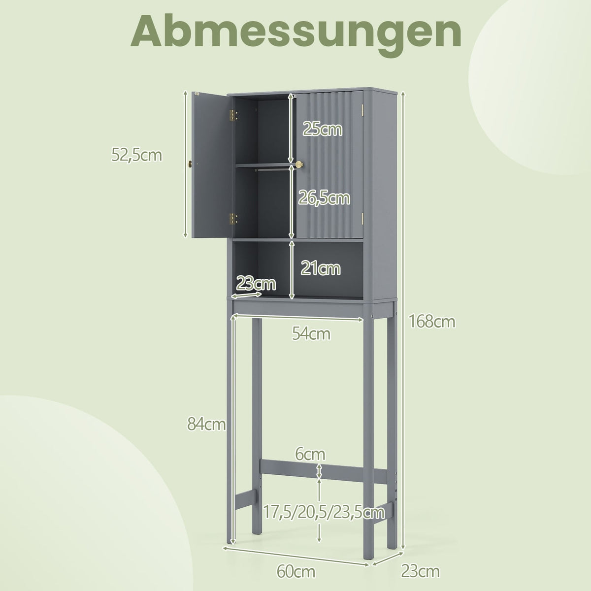 Over-Toilet Cabinet with Adjustable Shelf, Gray MDF