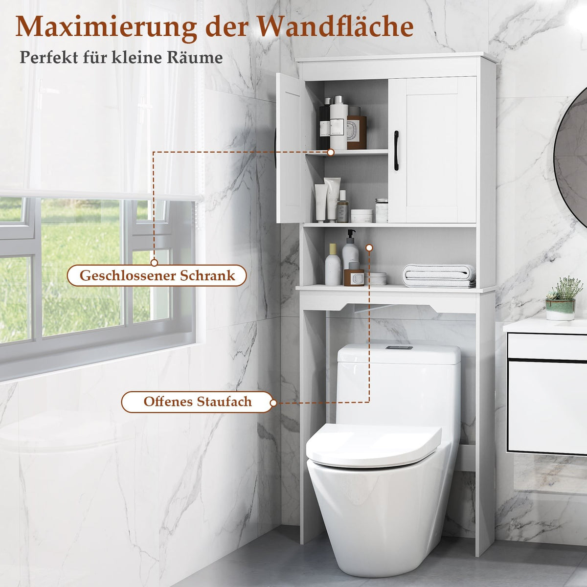 Over-Toilet Storage Cabinet, Adjustable Shelf, 168 cm