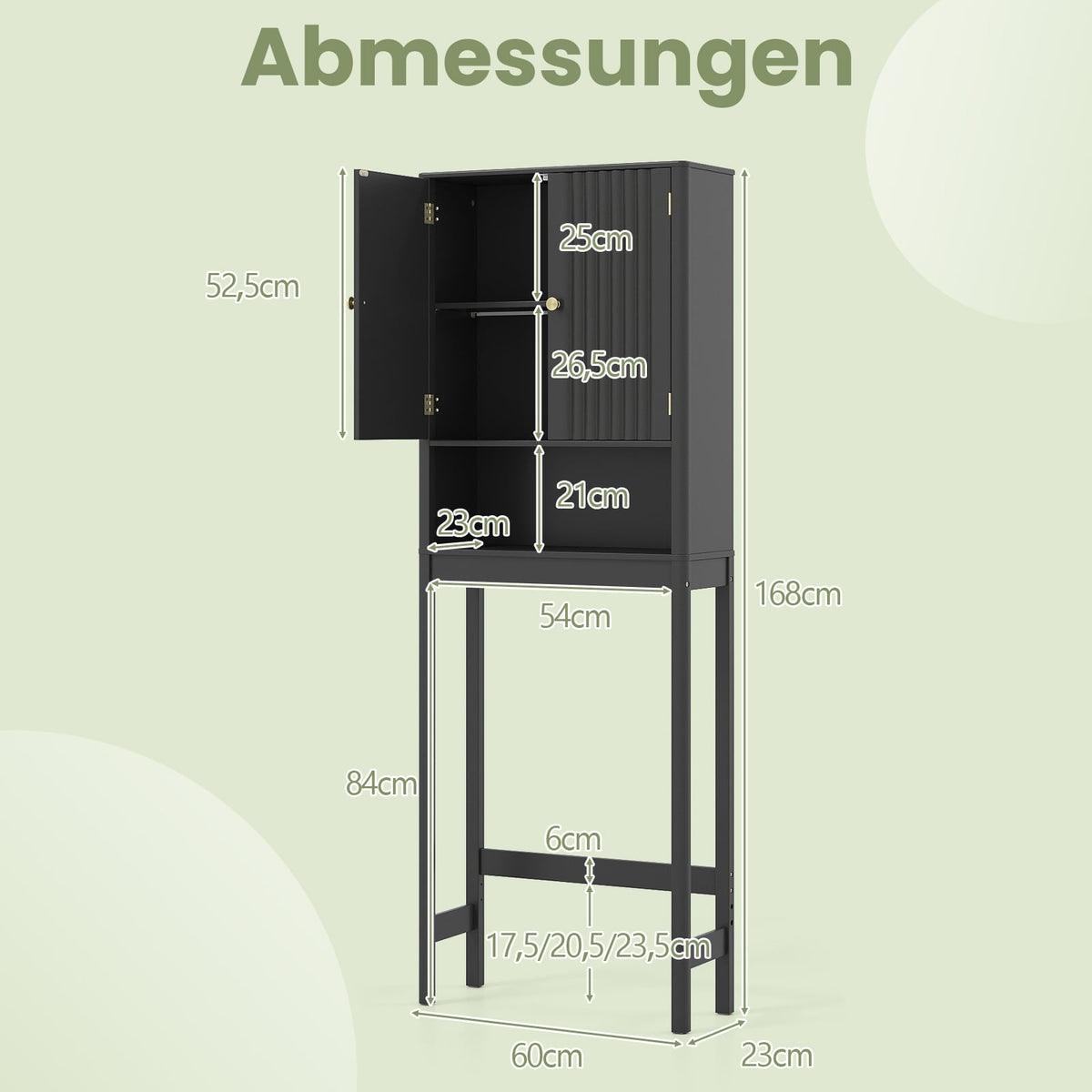 Over-Toilet Storage Cabinet, Adjustable Shelf, Black