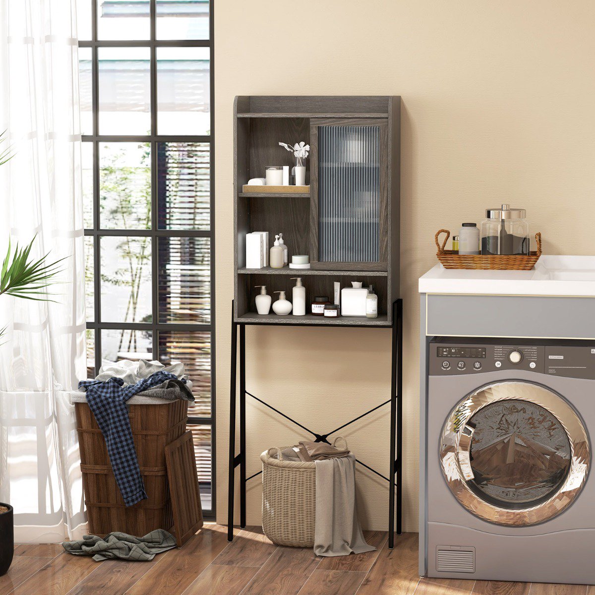 Over Toilet Storage Cabinet – Sliding Acrylic Door, Adjustable Shelves