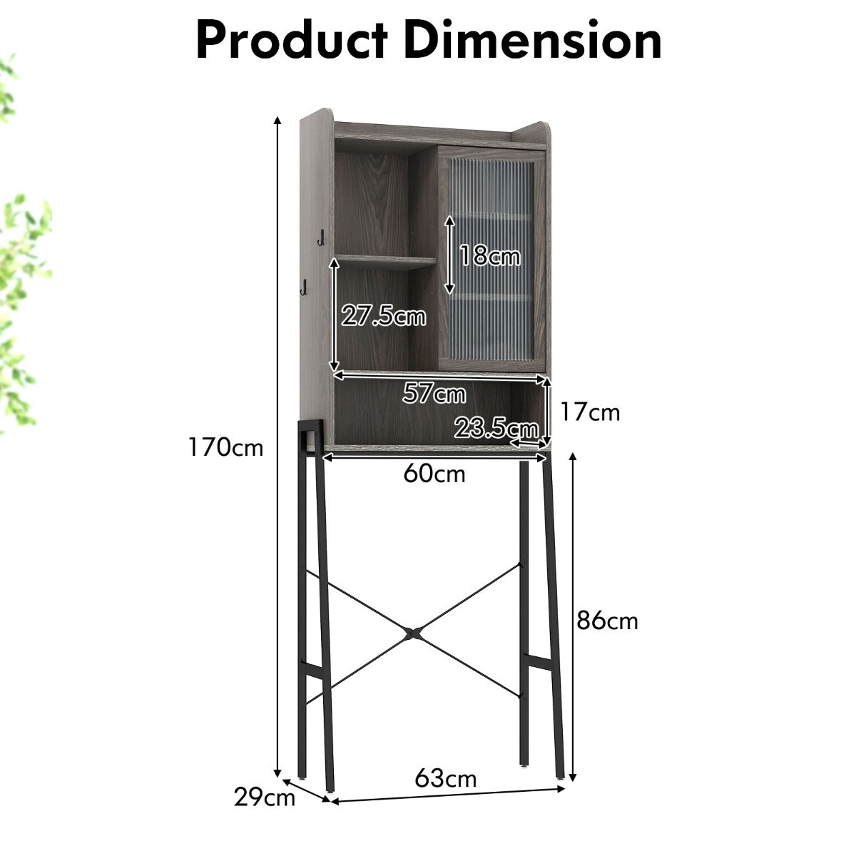 Over Toilet Storage Cabinet – Sliding Acrylic Door, Adjustable Shelves