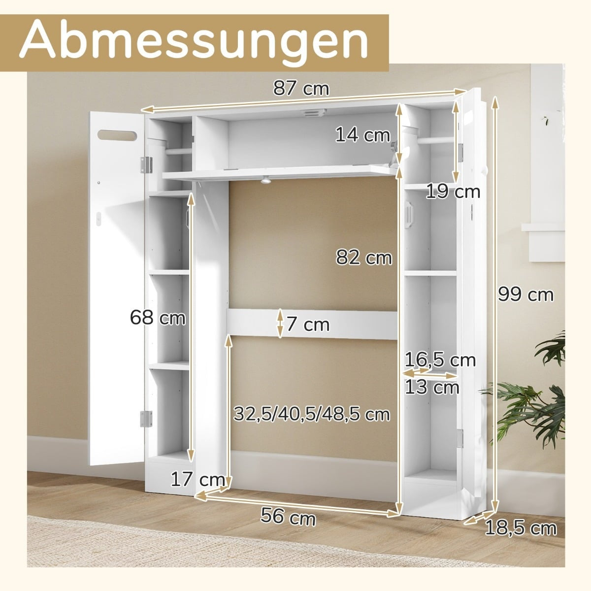 Over-Toilet Storage Cabinet with Adjustable Shelves, White