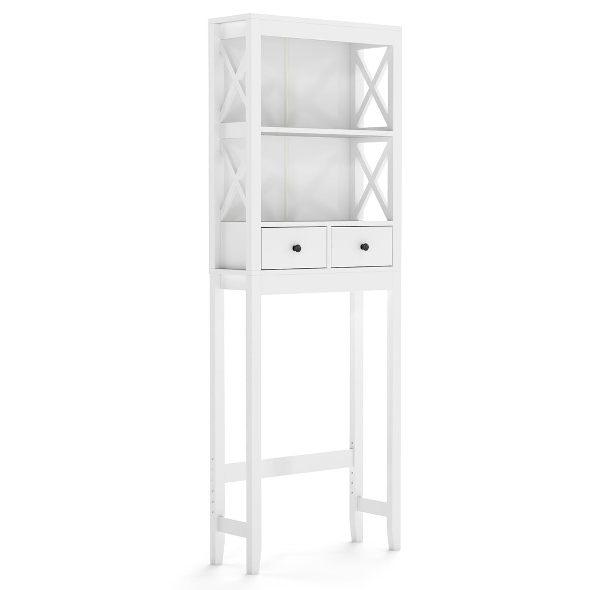 Over-Toilet Storage Shelf, 3-Tier, 2 Drawers, White MDF