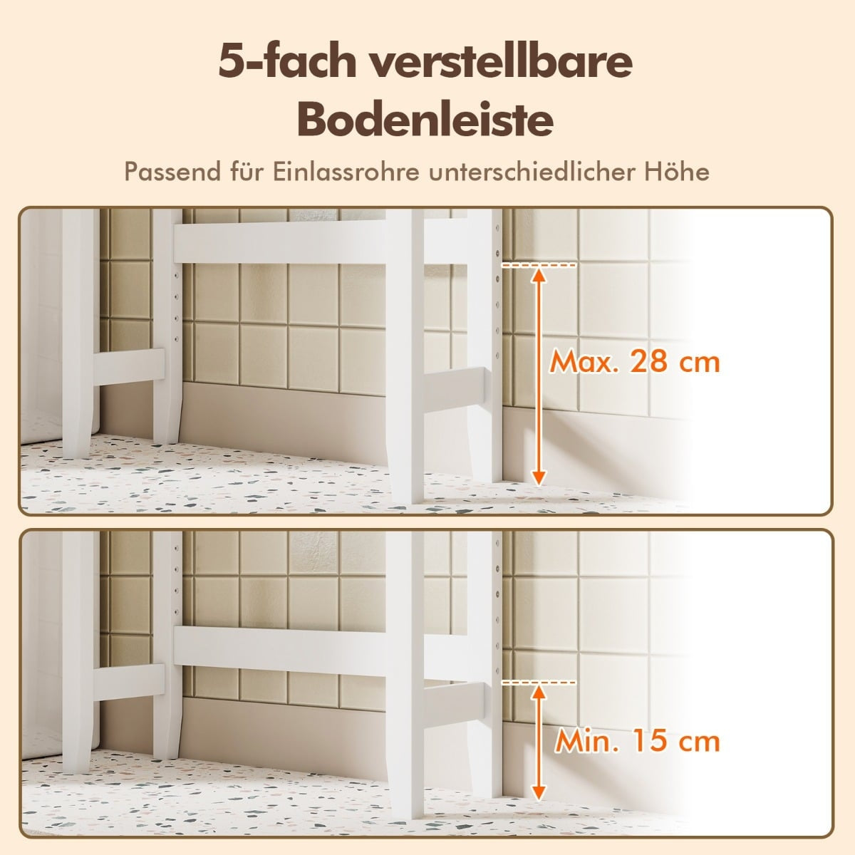 Over-Toilet Storage Shelf, 3-Tier, 2 Drawers, White MDF