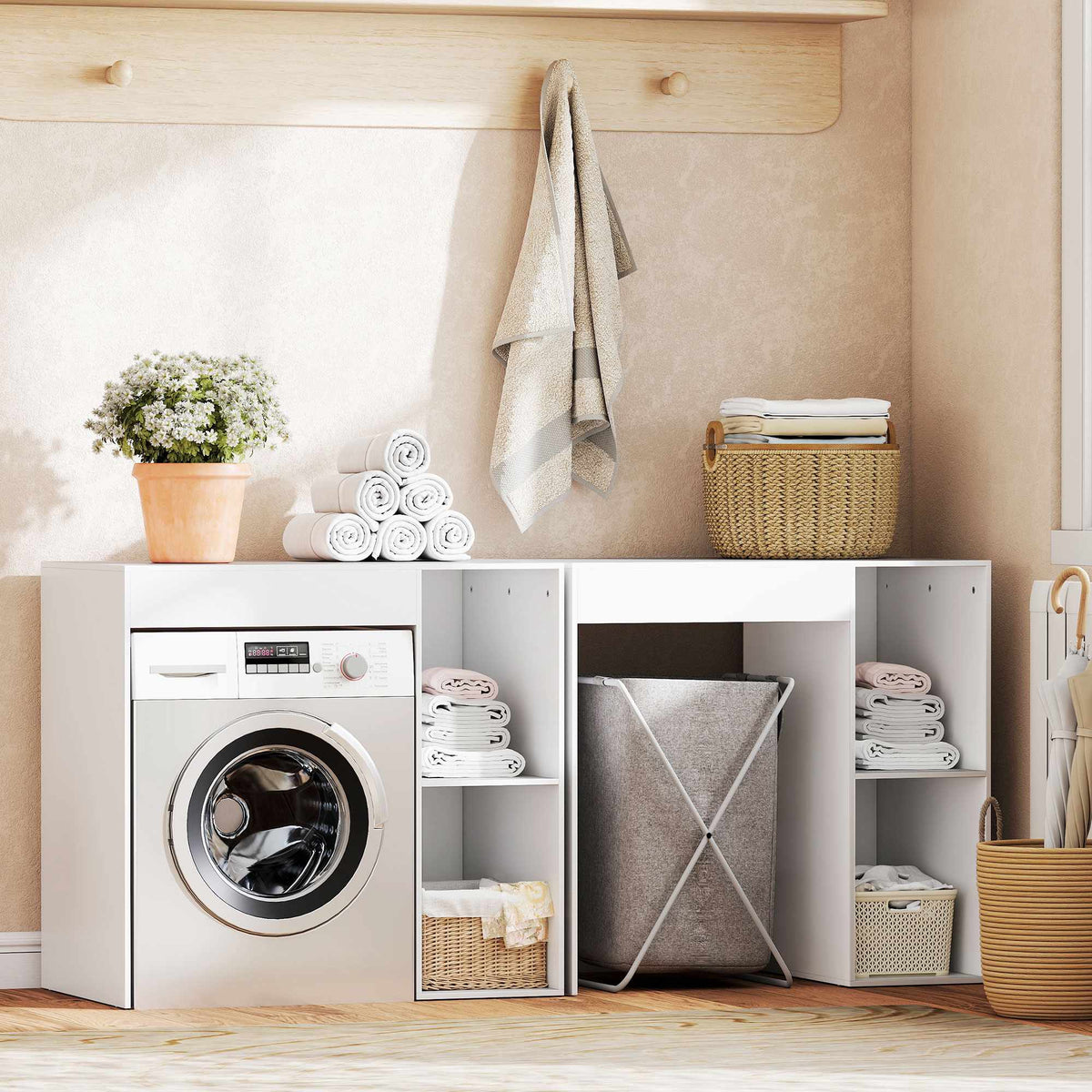 Over-Washer Storage Cabinet, White, Open Shelves