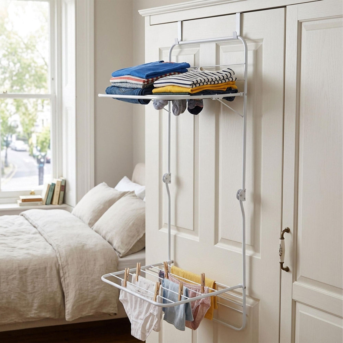 Overdoor Drying Rack, White Steel, 4.9m Drying Length