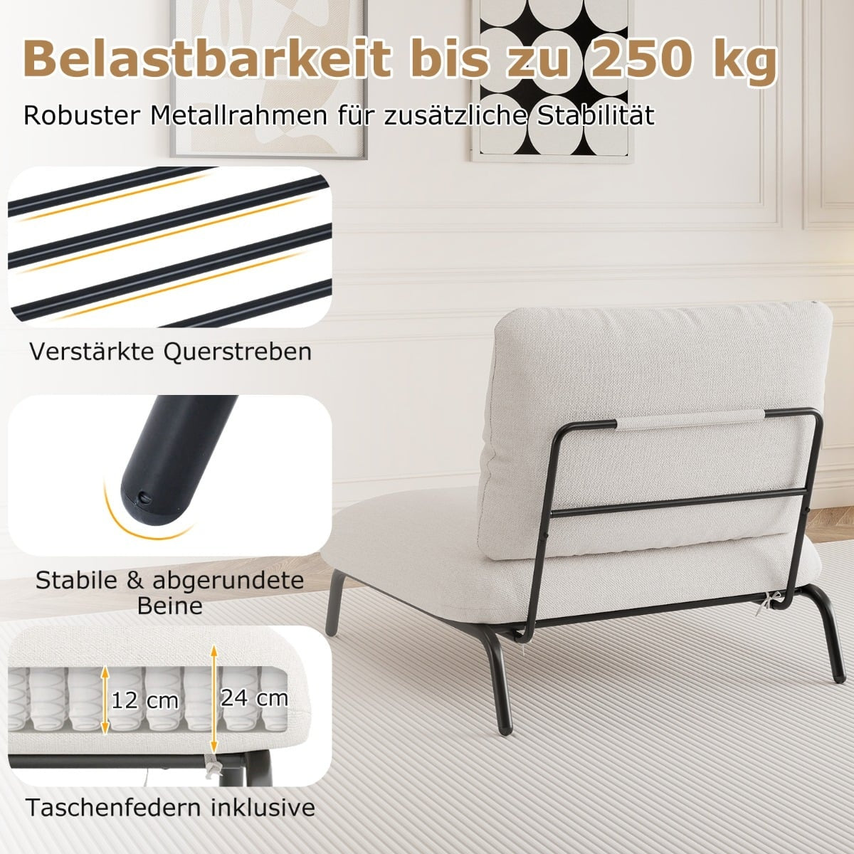 Oversized Accent Chair, Wide Seat, 250kg Capacity, Beige