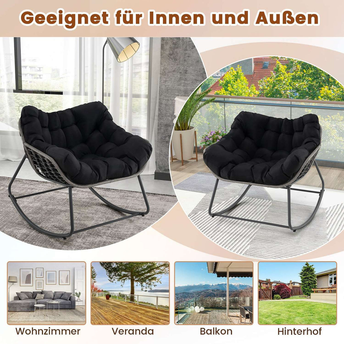 Oversized Black Rocking Chair with Removable Cushion