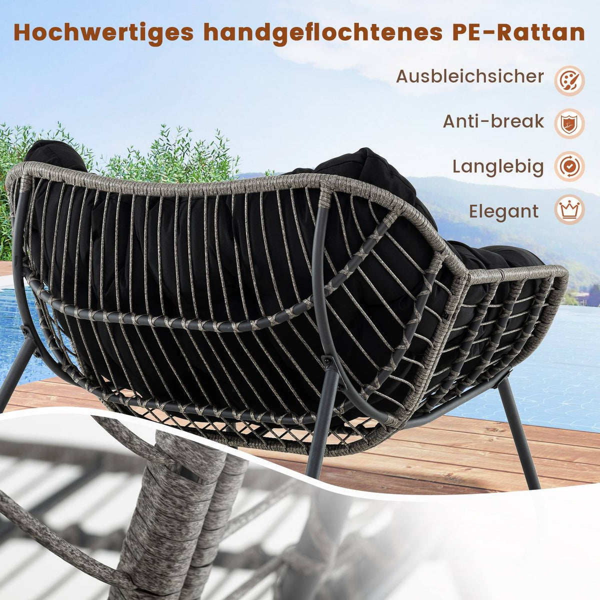 Oversized Black Rocking Chair with Removable Cushion