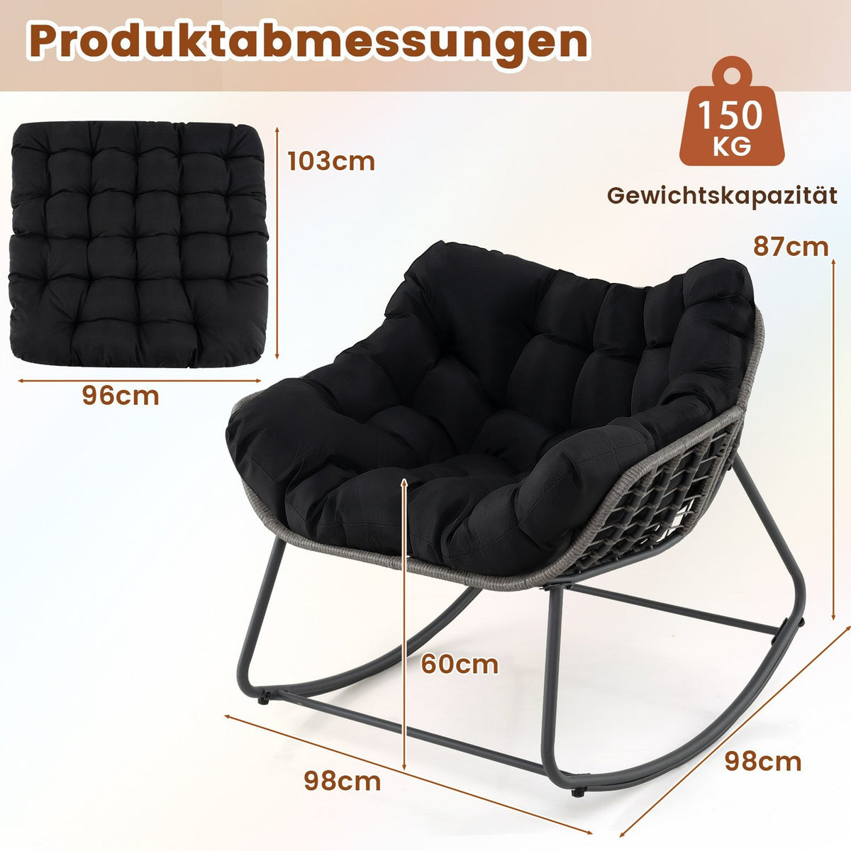 Oversized Black Rocking Chair with Removable Cushion