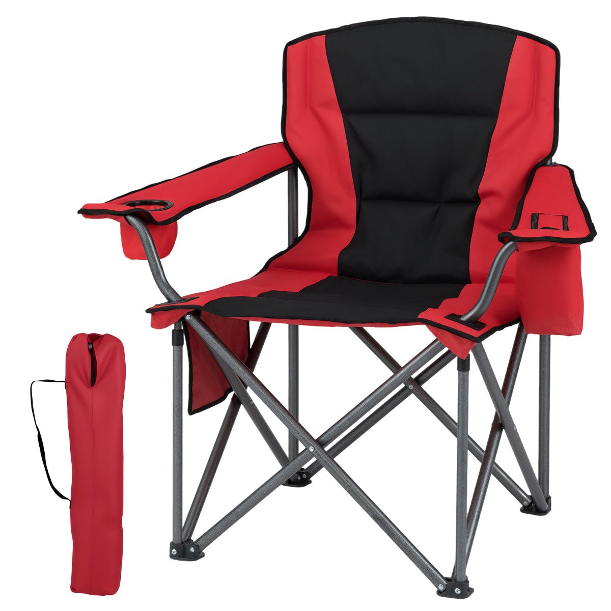 Oversized Camping Chair – Cooler Pouch, Cup Holder, Red
