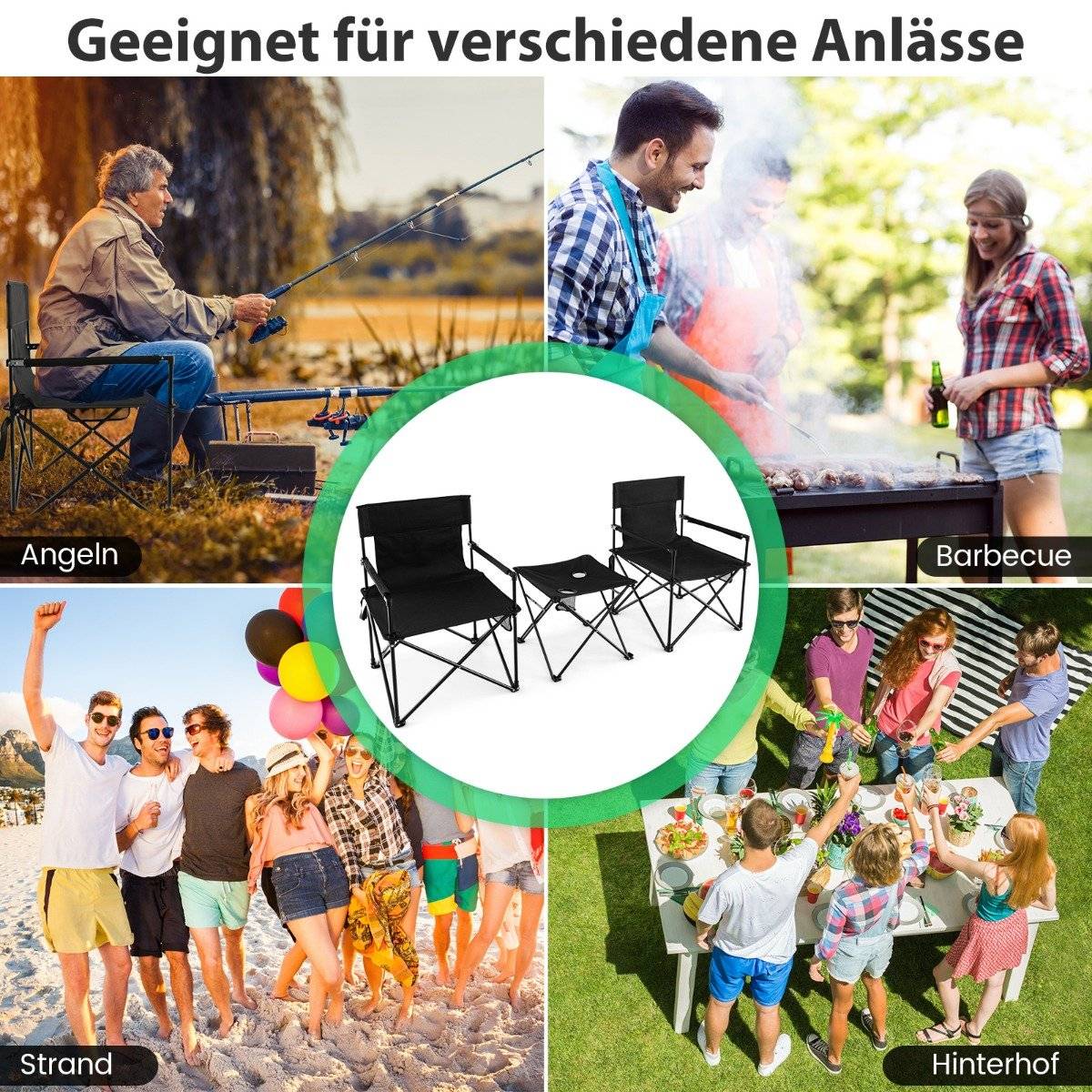 Oversized Camping Chairs with Table & 2 Drink Holders & Storage Bag Folding Chairs