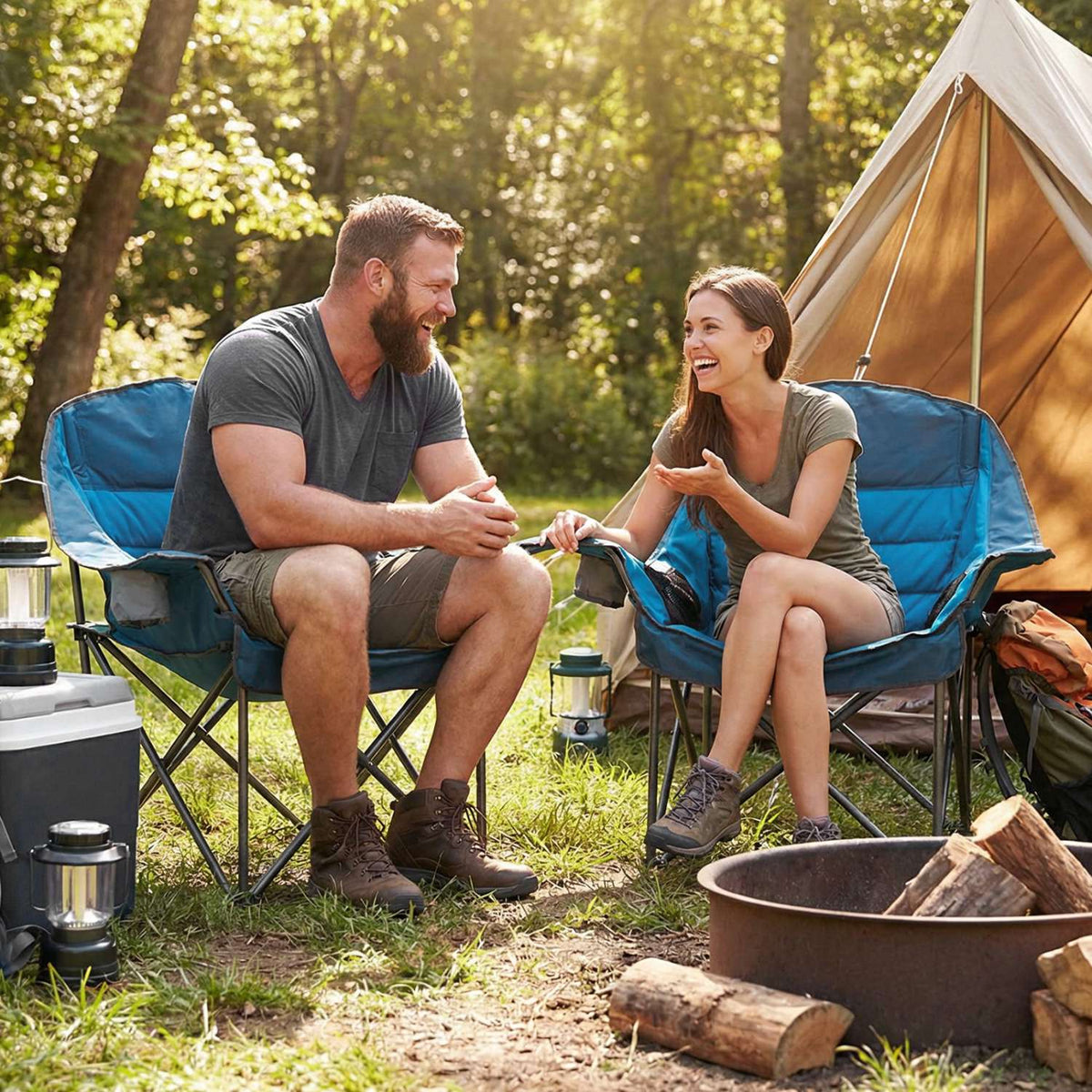 Oversized Camping Chair with Cup Holder – Blue, 500 lbs Capacity