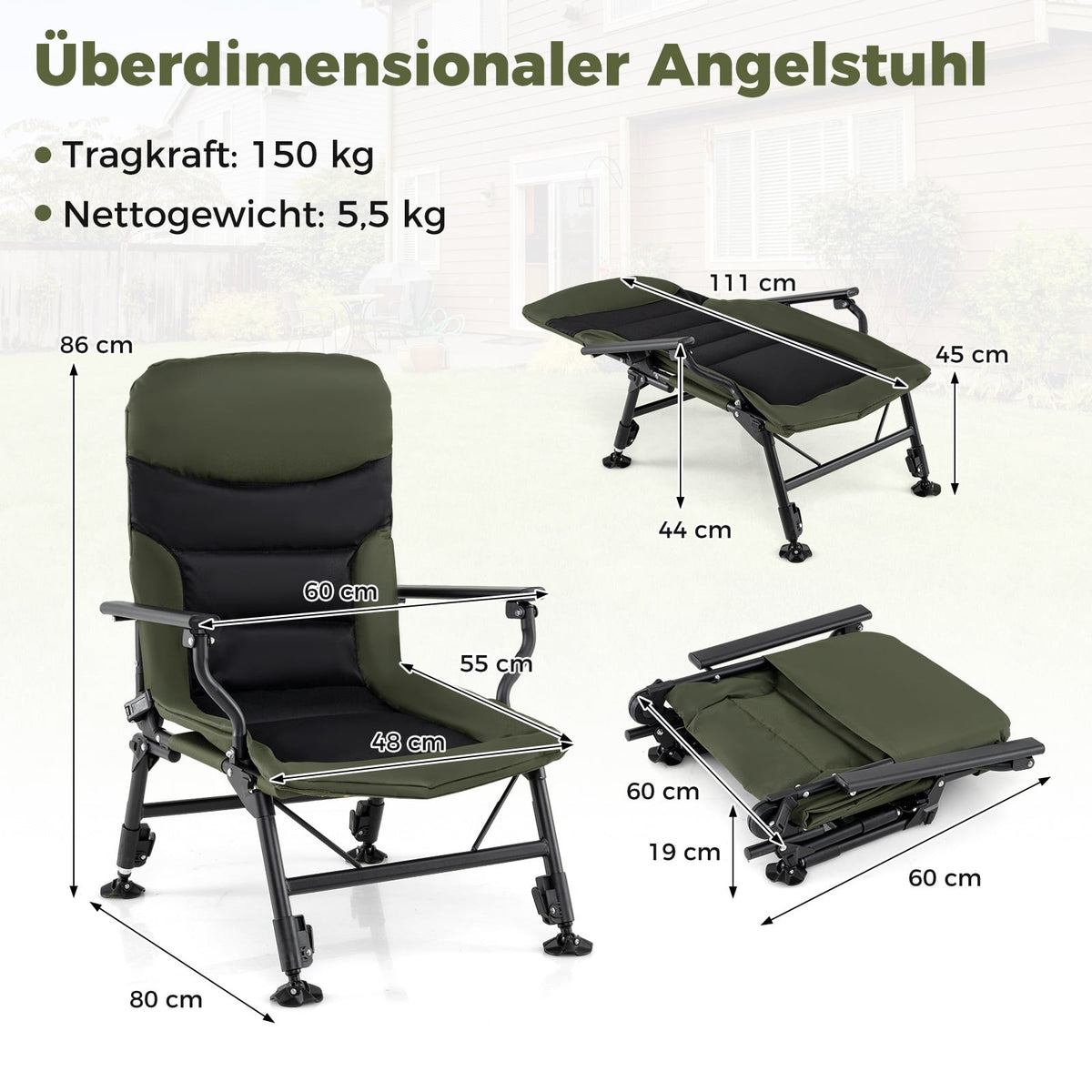 Oversized Folding Camping Chair, Heavy-Duty, Adjustable