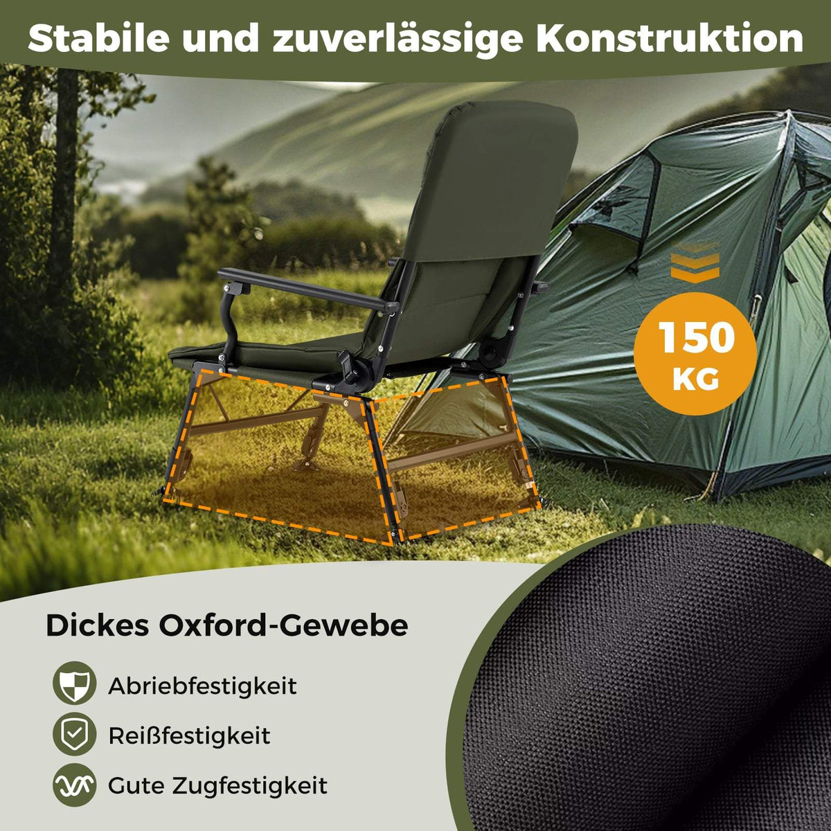 Oversized Folding Camping Chair, Heavy-Duty, Adjustable
