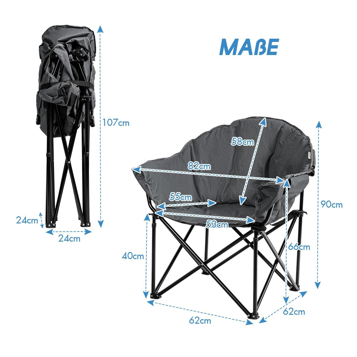 Oversized Folding Camping Chair with Cup Holder, Grey