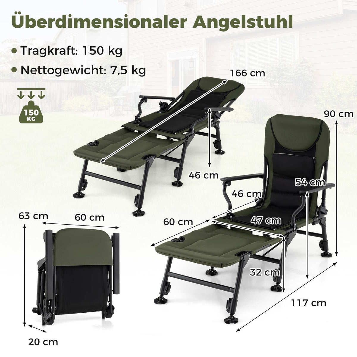 Oversized Folding Camping Chair with Footrest – Green