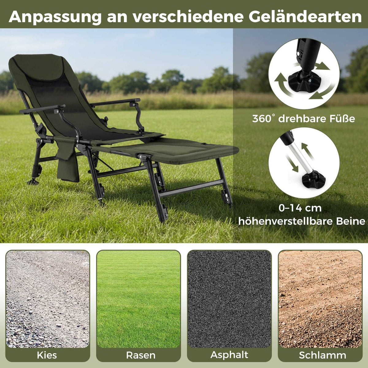Oversized Folding Camping Chair with Footrest – Green