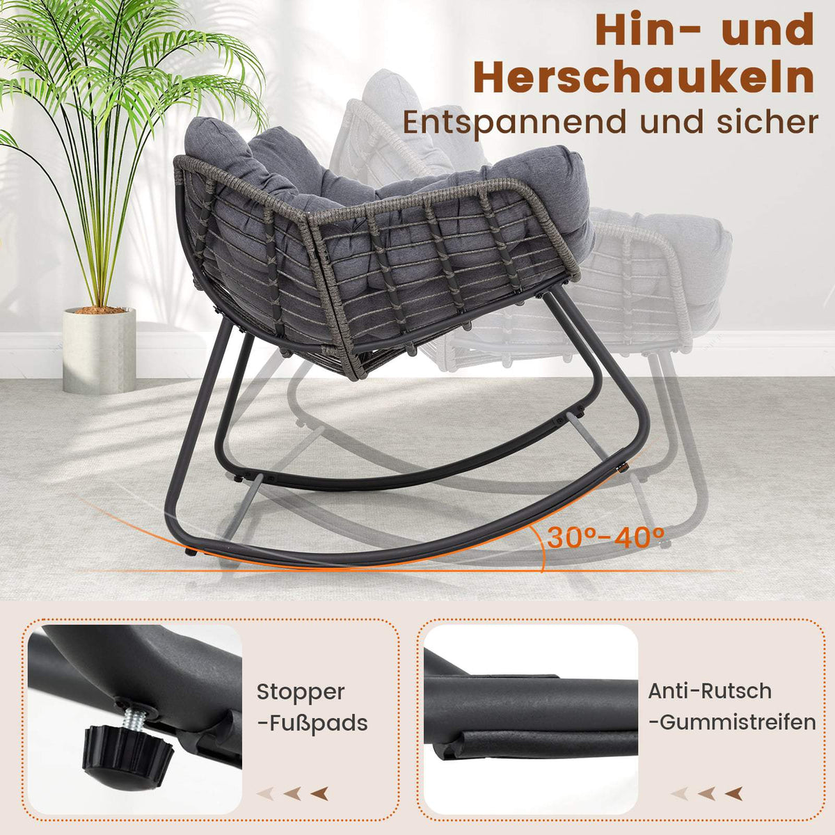 Oversized Gray Rocking Chair with Removable Cushion