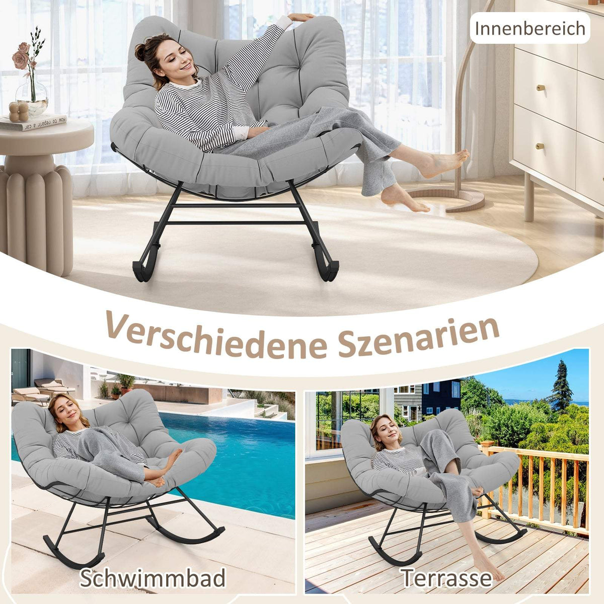 Oversized Indoor/Outdoor Rocking Chair with Cushion