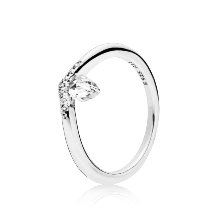 PANDORA JEWELS Mod. WISHBONE SILVER - RING WITH CLEAR CUBIC ZIRCONIA - Size 50