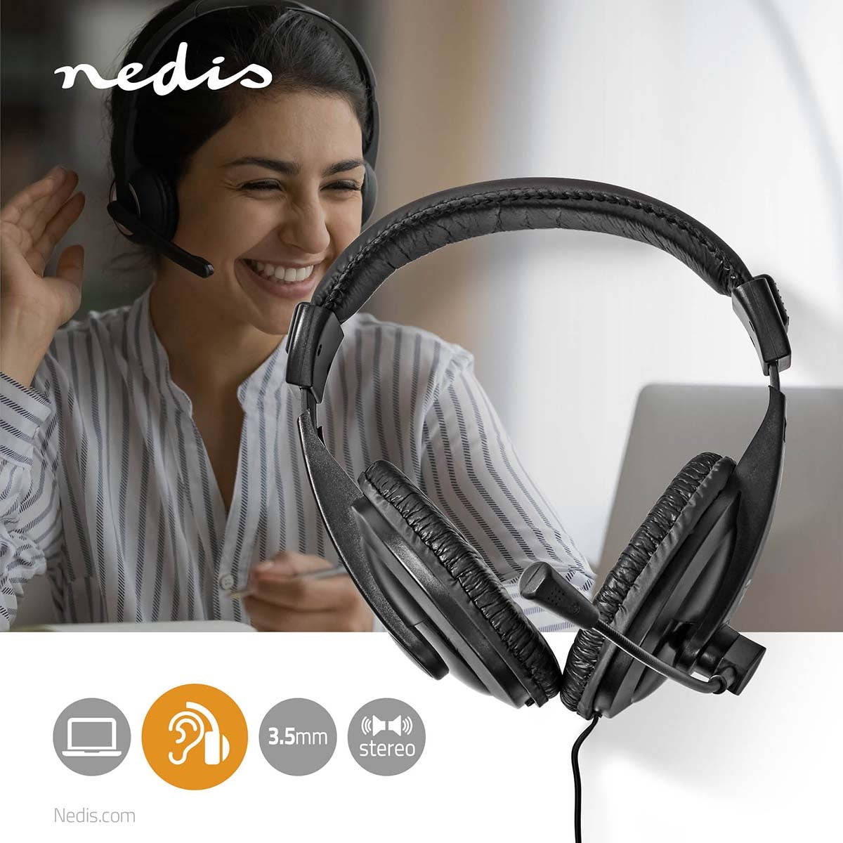 PC Headset | Over-Ear | Stereo | 1x 3.5 mm / 2x 3.5 mm | Fold-Away Microphone | Black