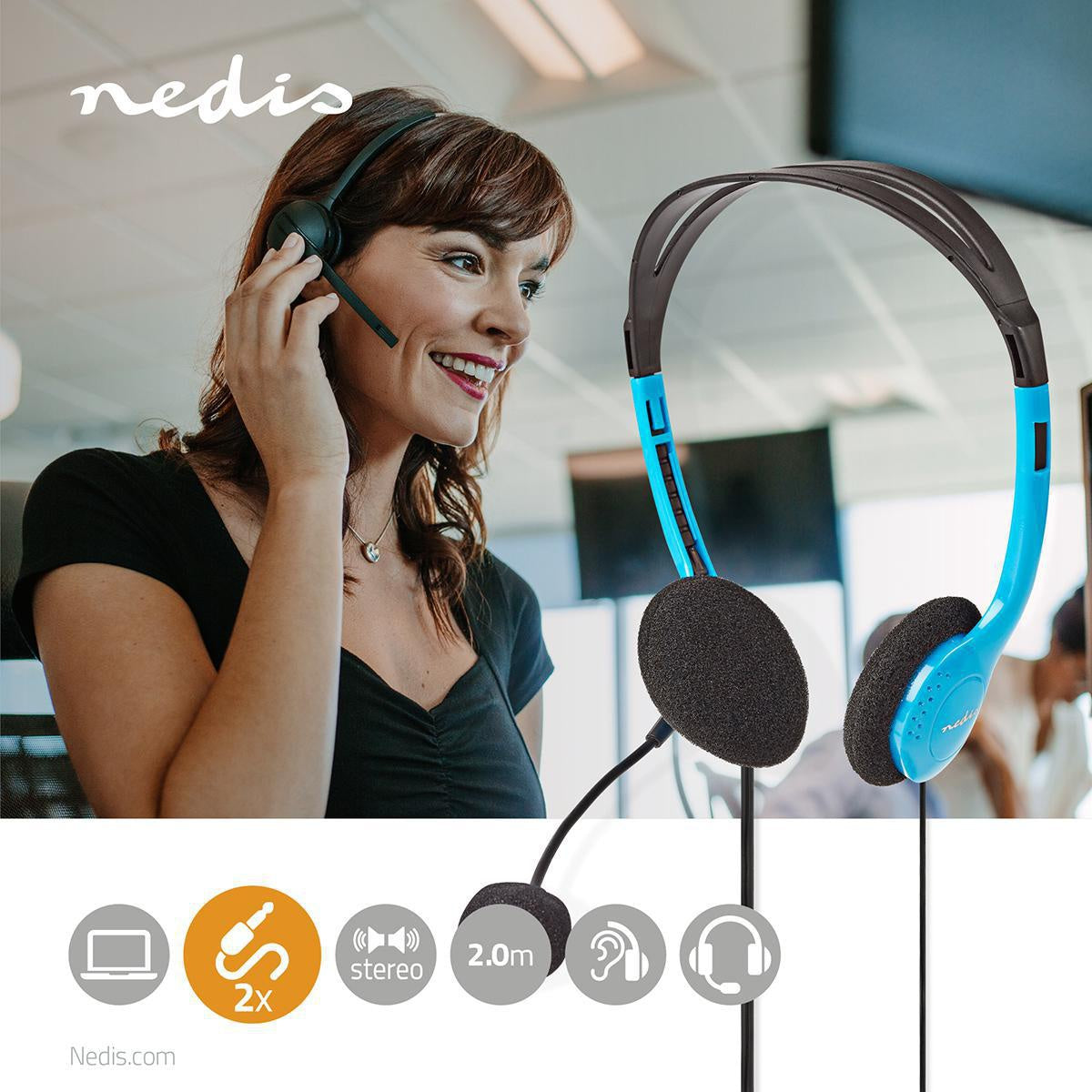 PC headset | On-Ear | Stereo | 2x 3.5mm | Foldable Microphone | Blue