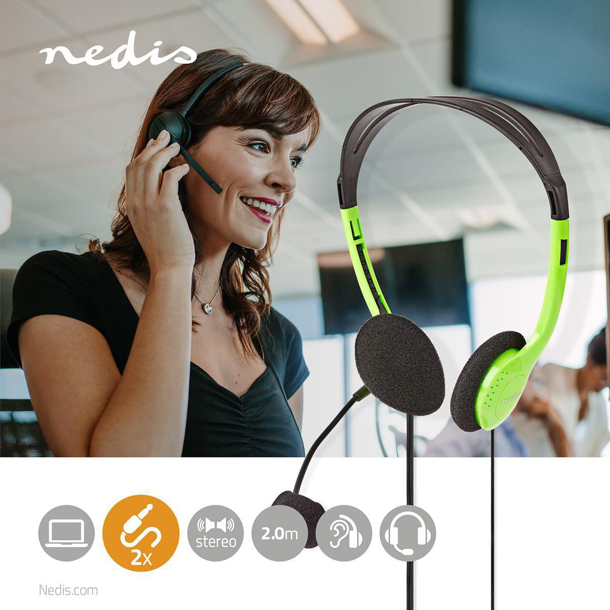 PC headset | On-Ear | Stereo | 2x 3.5mm | Foldable Microphone | Green
