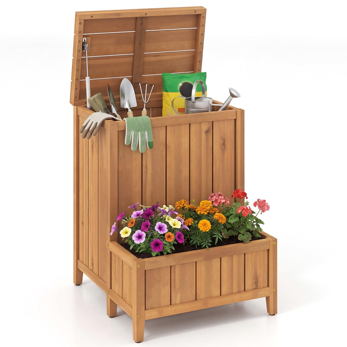 Package Delivery Box With Planter, Acacia Wood Storage