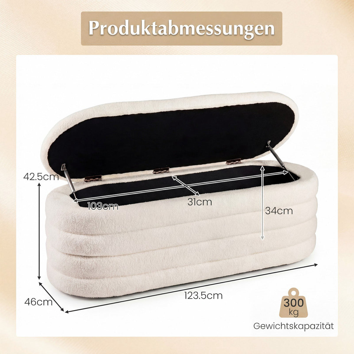 Padded Storage Bench, 108.5L Capacity, Bouclé Fabric