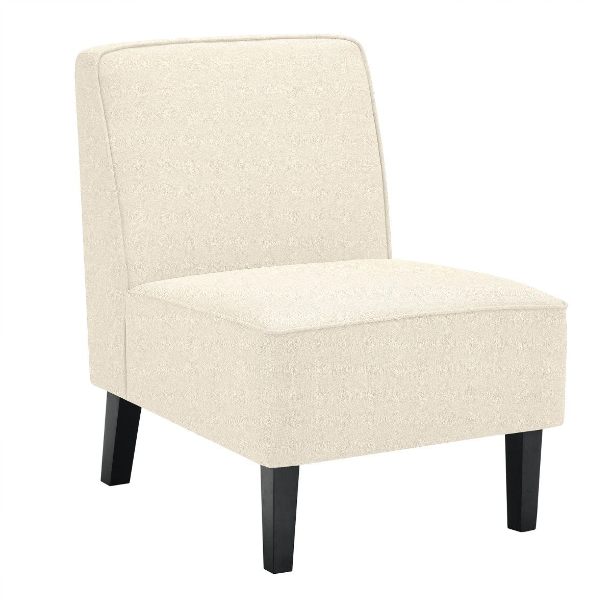 Padded lounge chair with backrest and wooden legs, accent chair, load capacity up to 150 kg, beige