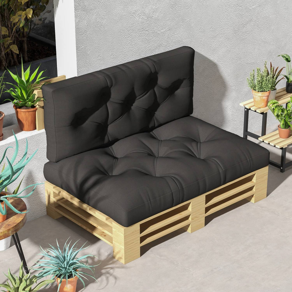 Pallet Cushion Set Of 2 Bench Cushions With Uv Protection Seat Cushion Upholstered Garden Bench Cushion For Pallet Sofa, Balcony, Polyester, Dark Gray
