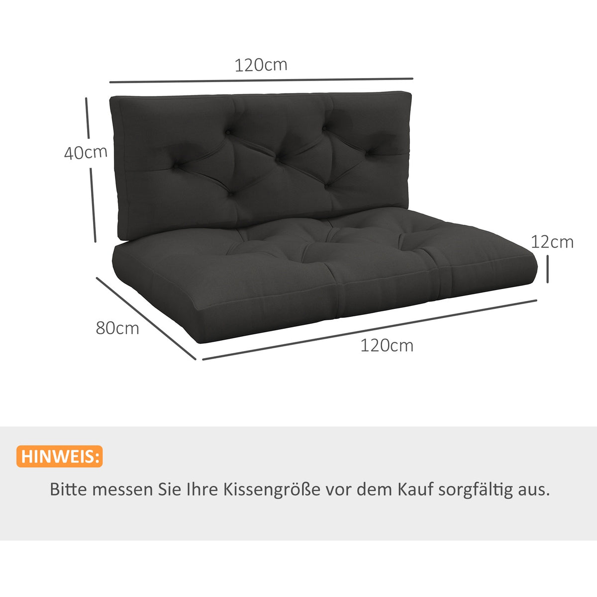 Pallet Cushion Set Of 2 Bench Cushions With Uv Protection Seat Cushion Upholstered Garden Bench Cushion For Pallet Sofa, Balcony, Polyester, Dark Gray