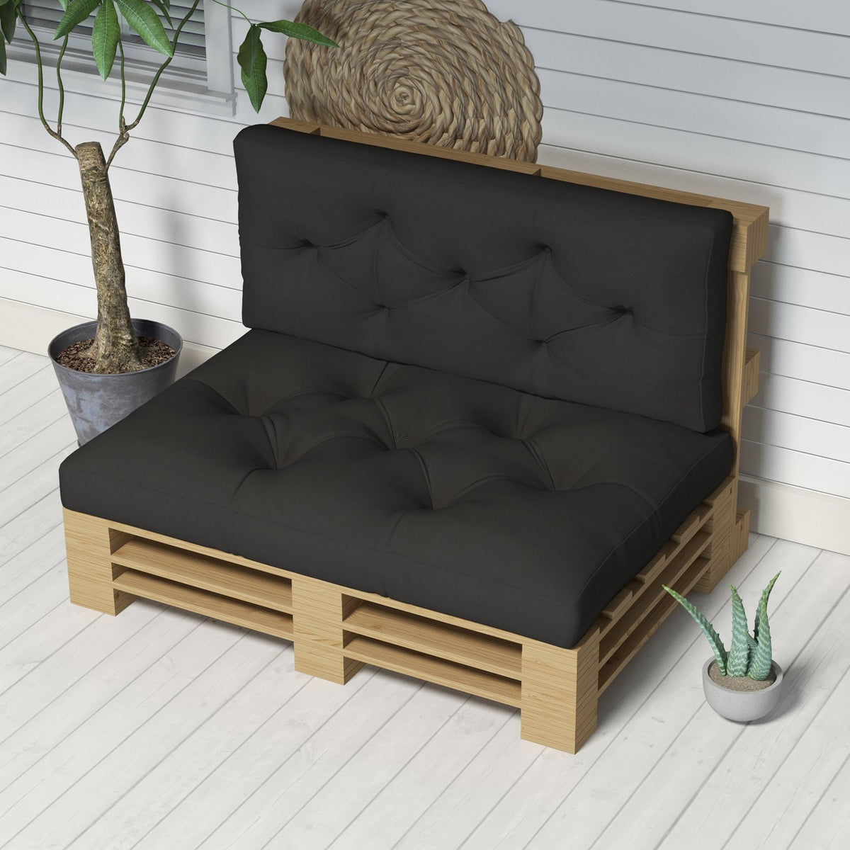 Pallet Cushion Set Of 2 Bench Cushions With Uv Protection Seat Cushion Upholstered Garden Bench Cushion For Pallet Sofa, Balcony, Polyester, Dark Gray