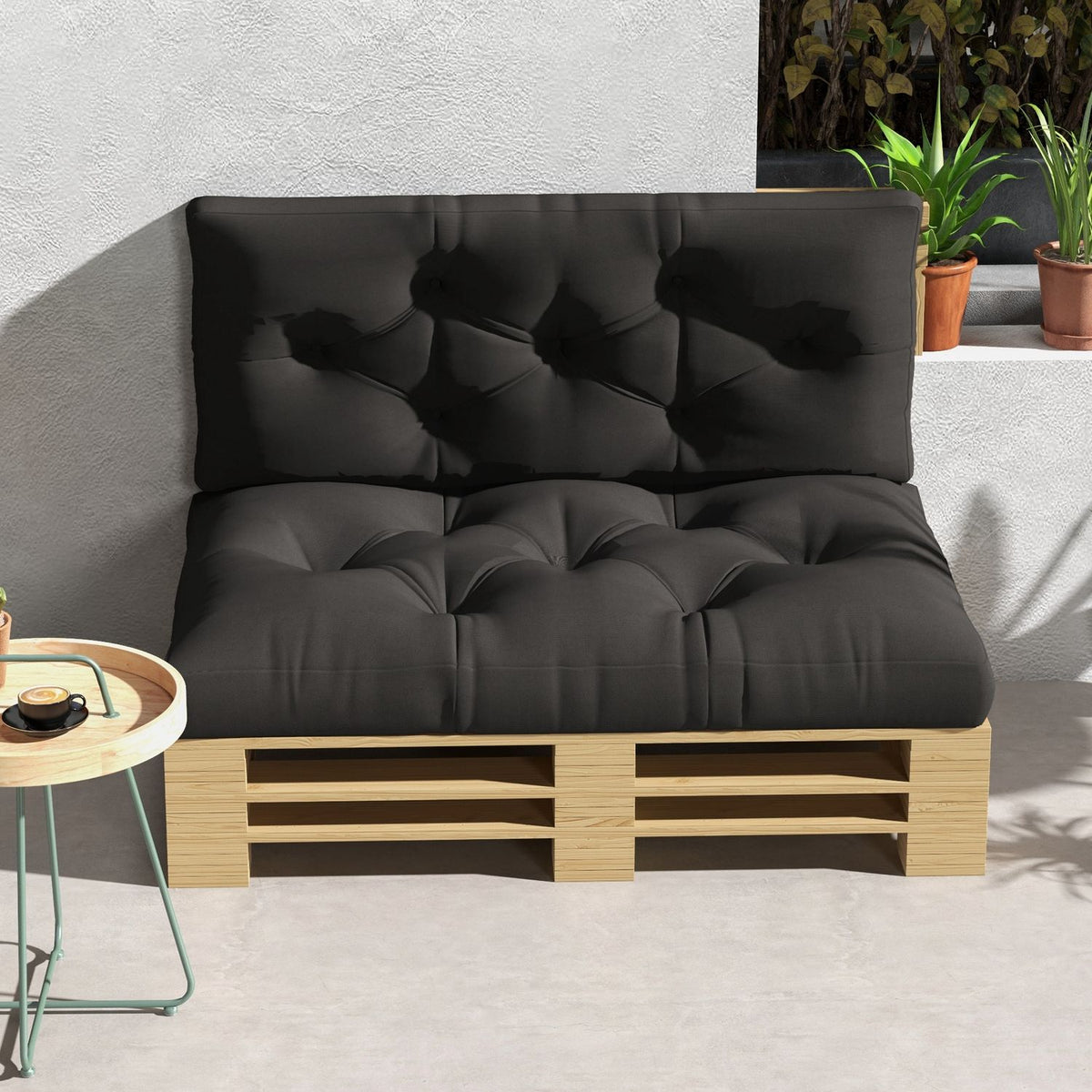 Pallet Cushion Set Of 2 Bench Cushions With Uv Protection Seat Cushion Upholstered Garden Bench Cushion For Pallet Sofa, Balcony, Polyester, Dark Gray