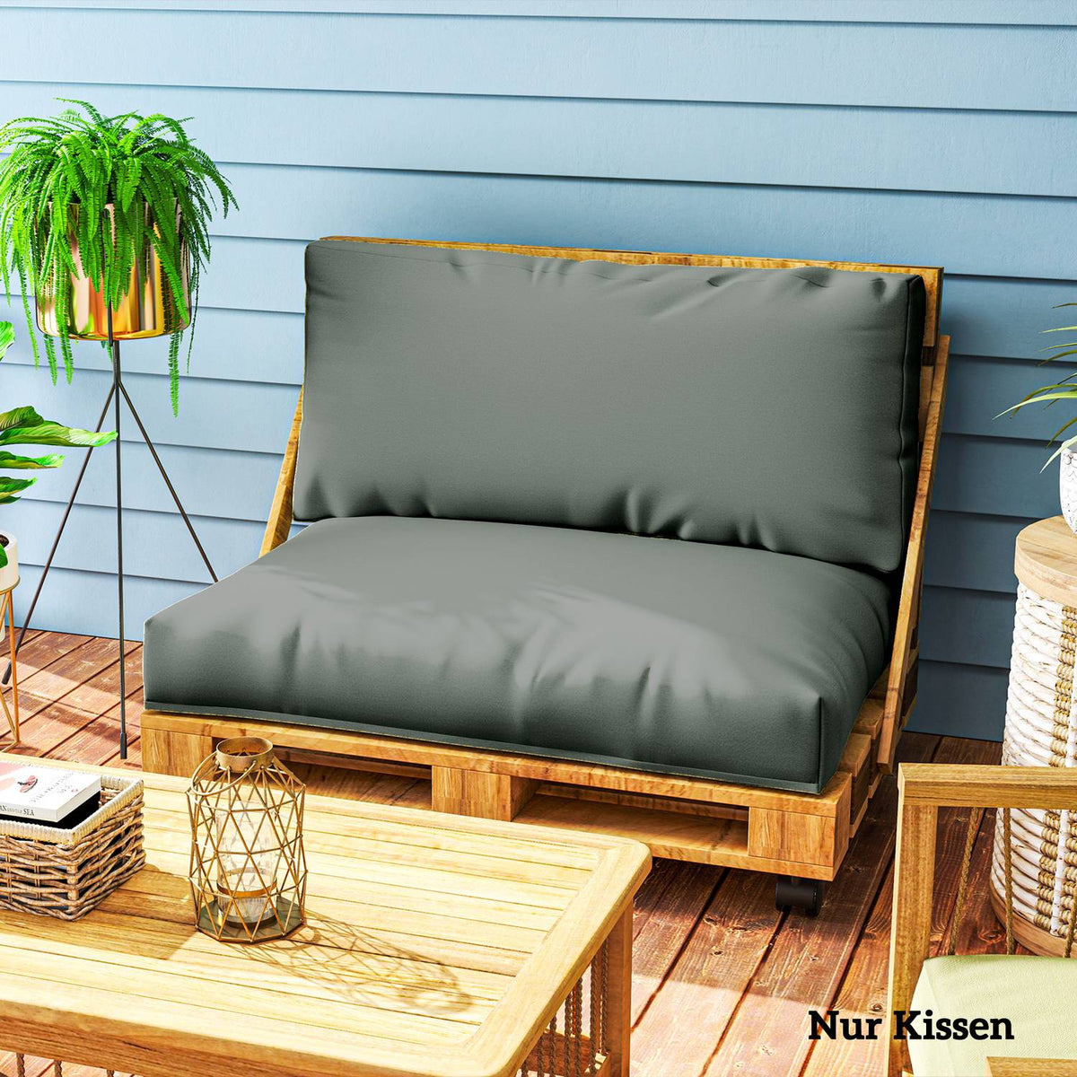Pallet cushions set of 2, removable seat cushions, pallet cushions with backrest, outdoor cushions, pallet supports for Euro pallets, pallet sofa, pallet furniture, 120 x 80 x 20 cm, dark gray