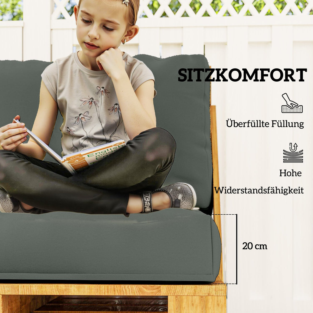 Pallet cushions set of 2, removable seat cushions, pallet cushions with backrest, outdoor cushions, pallet supports for Euro pallets, pallet sofa, pallet furniture, 120 x 80 x 20 cm, dark gray