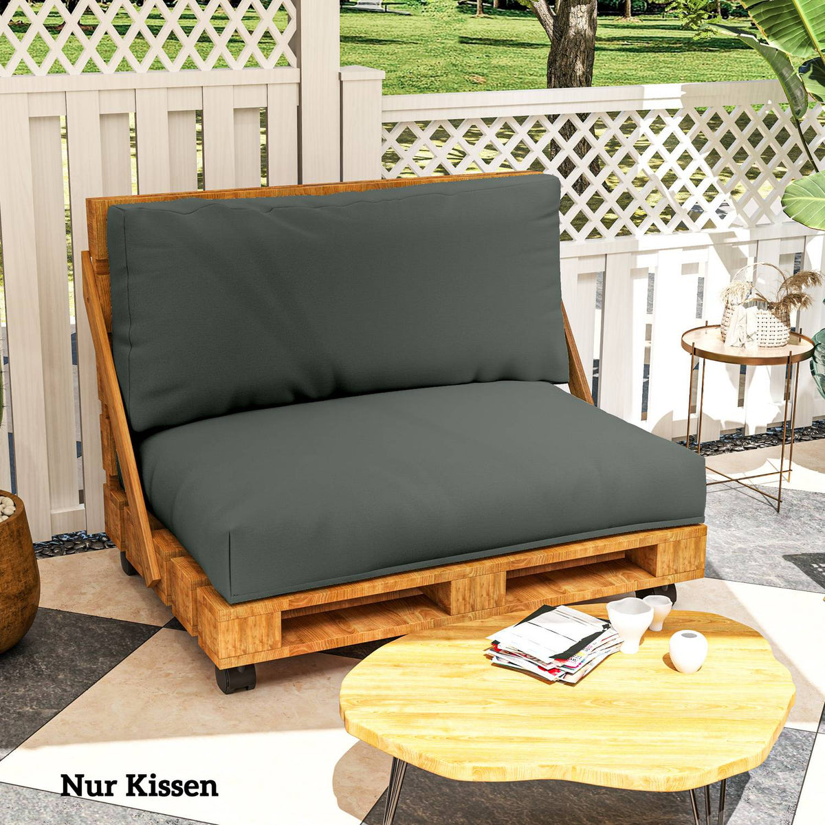 Pallet cushions set of 2, removable seat cushions, pallet cushions with backrest, outdoor cushions, pallet supports for Euro pallets, pallet sofa, pallet furniture, 120 x 80 x 20 cm, dark gray