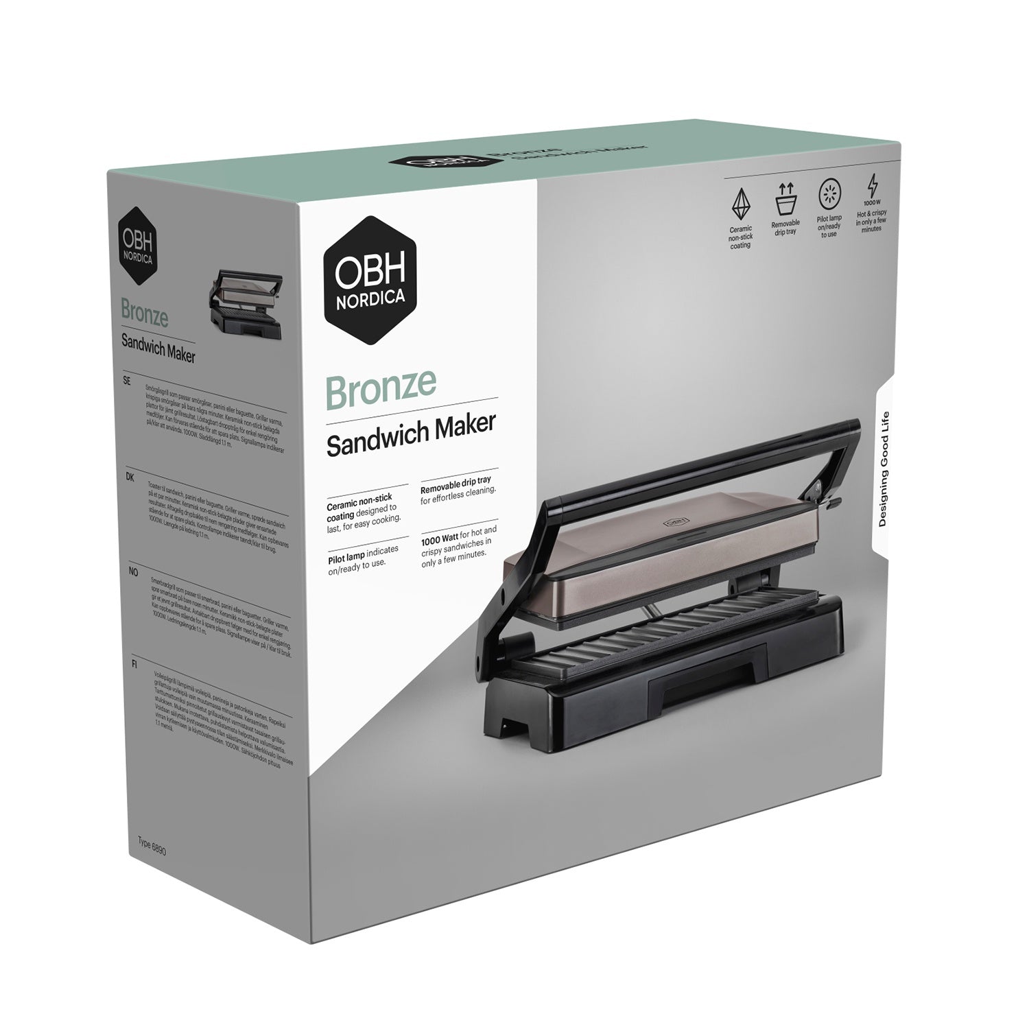 Panini Press 1000W, Ceramic Nonstick, Vertical Storage