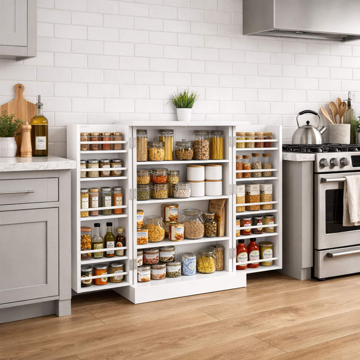 Pantry Cupboard with Adjustable Shelves and Door Rack