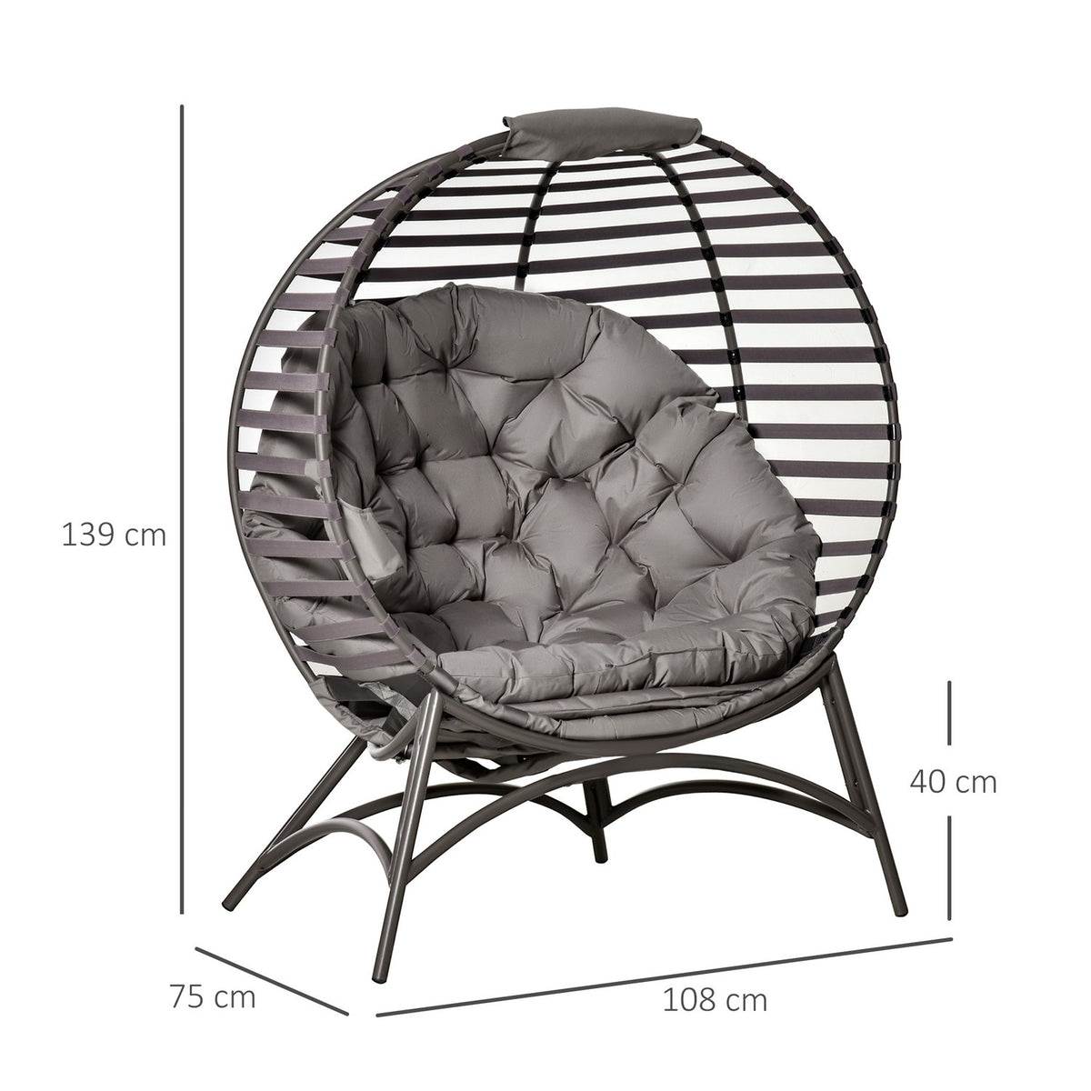 Papasan Chair Garden Chair 2 Baskets Cushions Oval Lounge Chair Foldable Balcony Patio Sand Brown Steel 118X75X139Cm