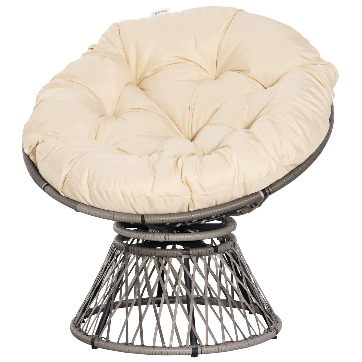 Papasan Chair Wicker Chair Lounger With Seat Cushion 360 Degree Artificial Rattan Metal Frame 87 X 97 X 86 Cm Cream