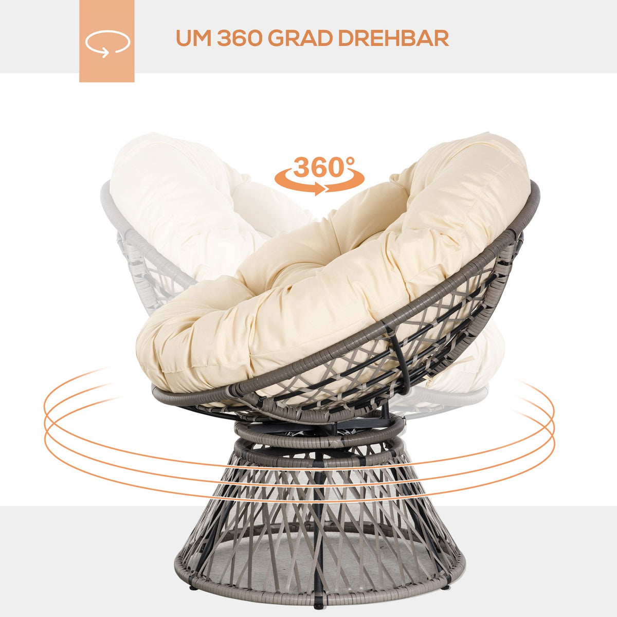Papasan Chair Wicker Chair Lounger With Seat Cushion 360 Degree Artificial Rattan Metal Frame 87 X 97 X 86 Cm Cream