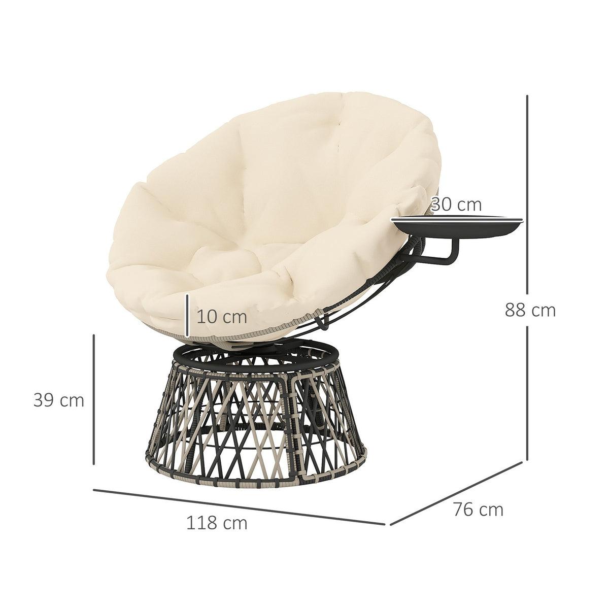 Papasan chair rattan 360° rotating wicker chair with cushion diameter 90 cm round outdoor rattan chair swivel chair lounge chair recliner for living room garden balcony beige |