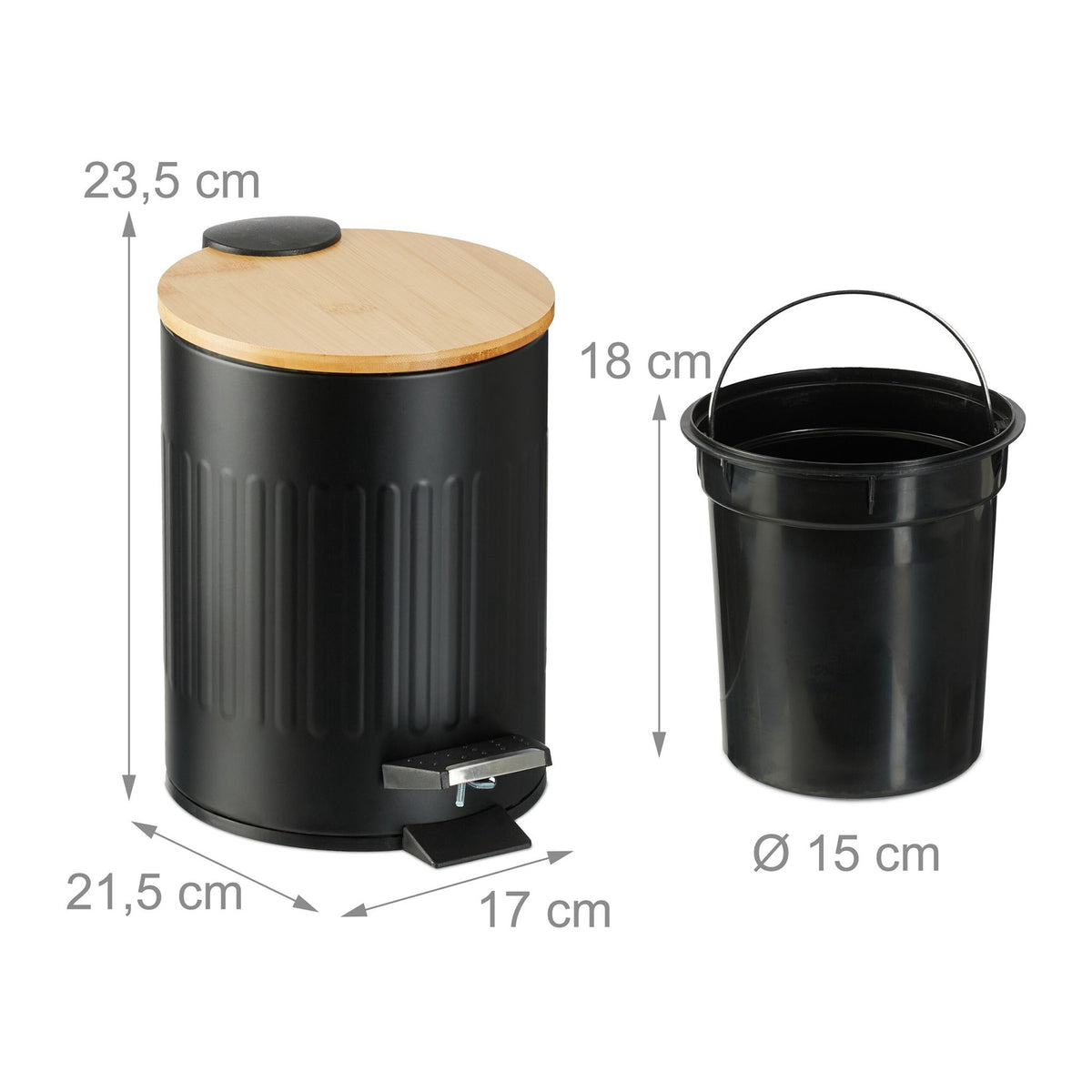 Paper basket for bathroom 3 l with bamboo lid